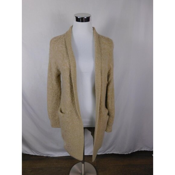 Woven Heart Small Beige Fuzzy Cardigan Open Front Cottagecore - Picture 1 of 11